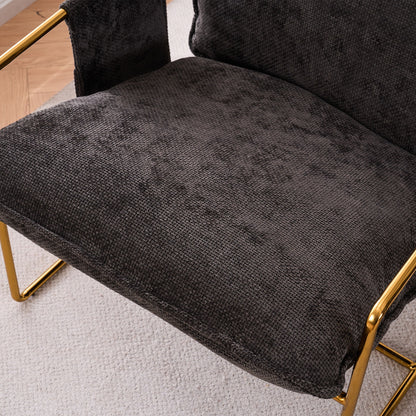 Upholstered Hanging Armchair With Arm Pocketsmetal Frame (Set of 2), Gold-Plated Craftsmanship, Crushed Foam Cushions And Skin-Friendly Woven Fabric For Living Room And Bedroom - Dark Gray