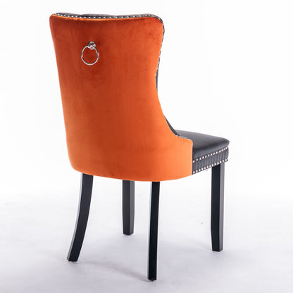 Nikki - Modern, High-End Tufted Solid Wood Contemporary And Velvet Upholstered Dining Chair With Wood Legs Nailhead Trim (Set of 2) - Black / Orange