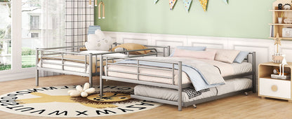 Full Long Over Queen Metal Bunk Bed With Trundle - Silver