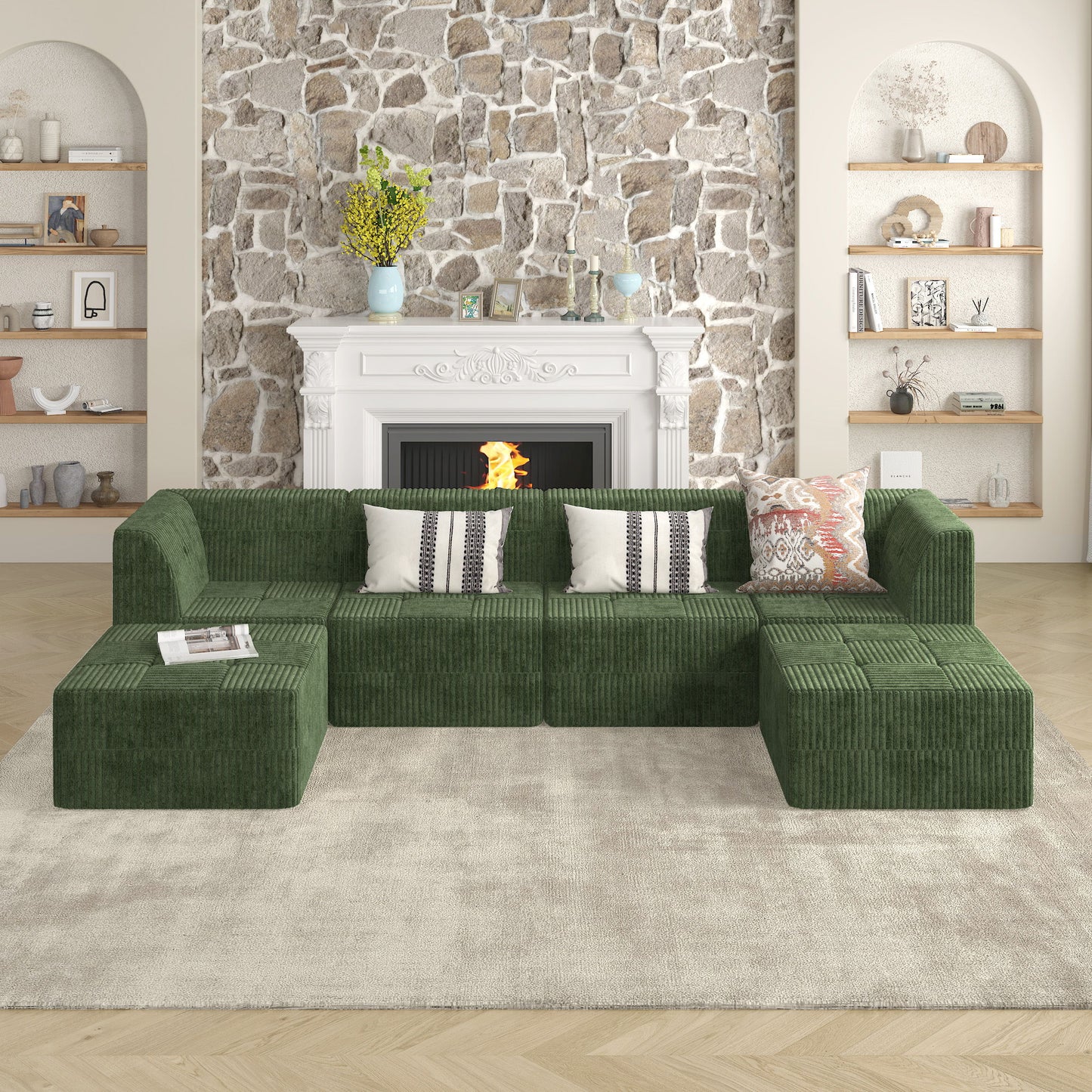 Modern Minimalist Corduroy Single Seat Sofa Comfy Sleeper Couch For Living Room Bedroom - Green
