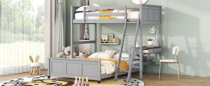 Twin Over Full Bunk Bed With Desk - Gray