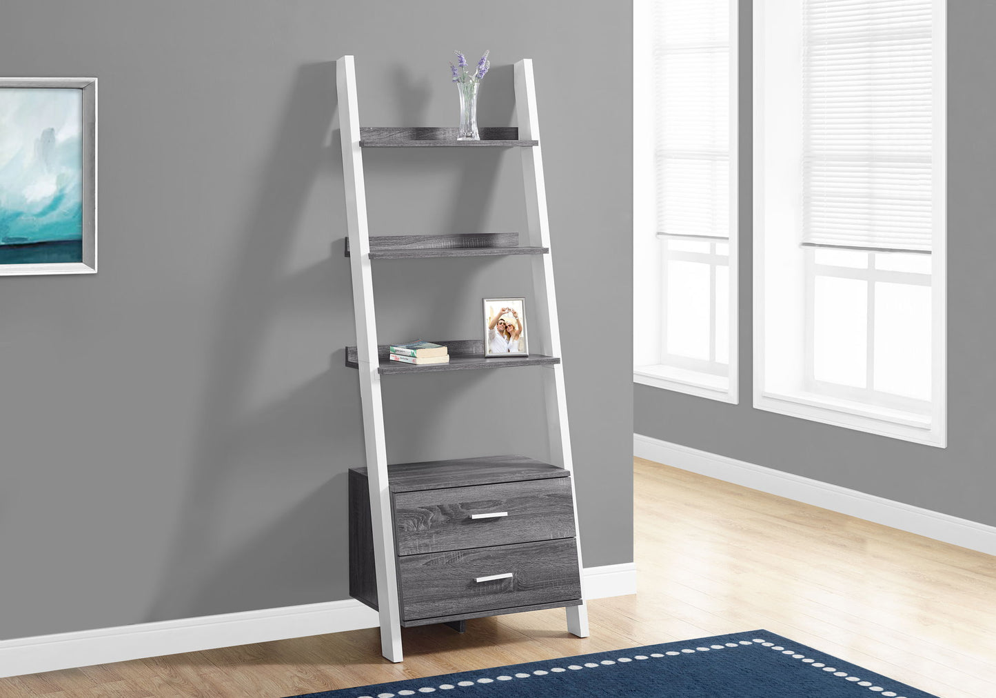 Bookshelf, Bookcase, Etagere, Ladder, 4 Tier, For Office, Contemporary & Modern - Gray