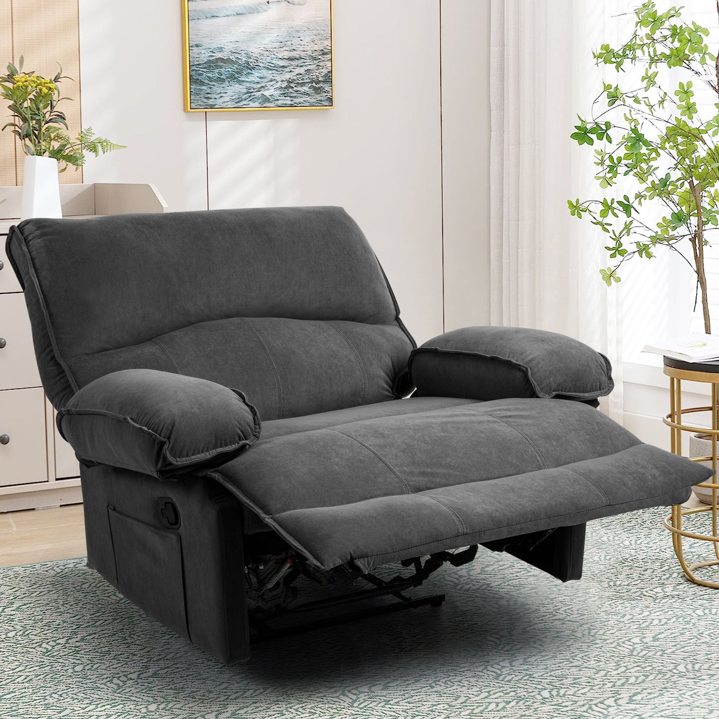 Oversized Manual Recliner Chair Sofa For Living Room - Gray