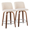 Toriano - Mid-Century Modern Fixed Height Counter Stool & Swivel With Round Footrest (Set of 2) - Walnut / Cream