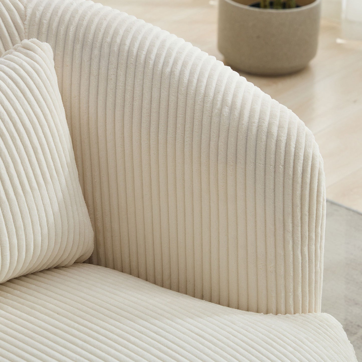 Upholstered Metal Base 360 Degree Swivel Barrel Soft Chair With Pillow, For Club, Living Room, Bedroom, Office As Well As Reading Armchair - Ivory