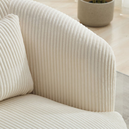 Upholstered Metal Base 360 Degree Swivel Barrel Soft Chair With Pillow, For Club, Living Room, Bedroom, Office As Well As Reading Armchair - Ivory