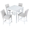 5 Piece Counter Height Table Set, Wooden Kitchen Table Set With Square Table And 4 Upholstered Chairs, Counter Height Dining Table With Crystal Decoration And Chair Set For Kitchen, Dining Room - White