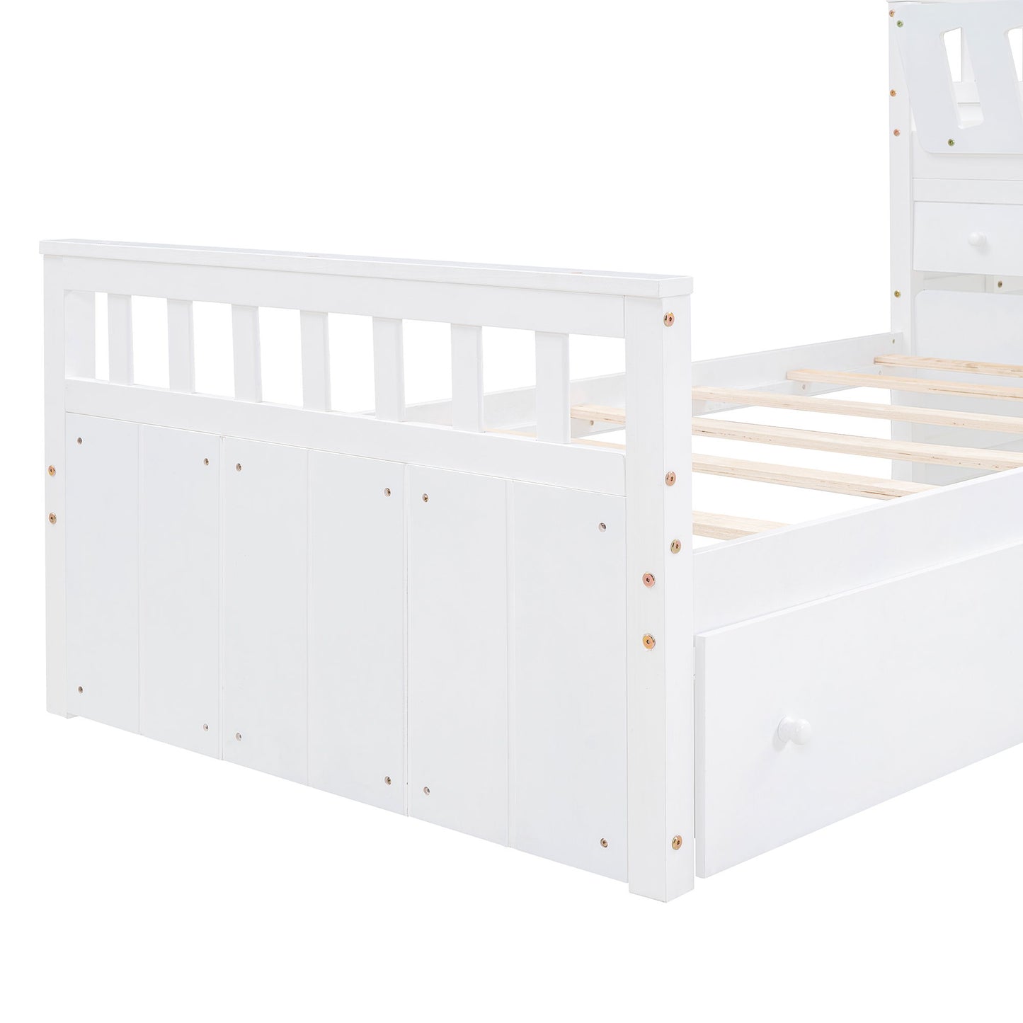 Twin Loft And Platform Bed With 7 Drawers And Full Guardrails, Modern L Shaped Space Savin - White