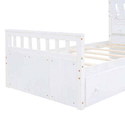 Twin Loft And Platform Bed With 7 Drawers And Full Guardrails, Modern L Shaped Space Savin - White