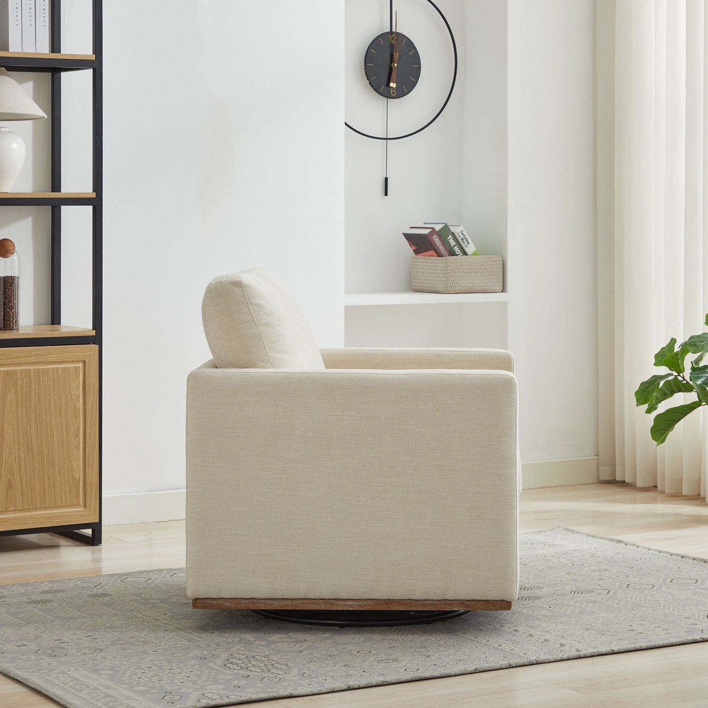 Square Upholstered Swivel Accent Chair With 360 Degree Rotation - Beige