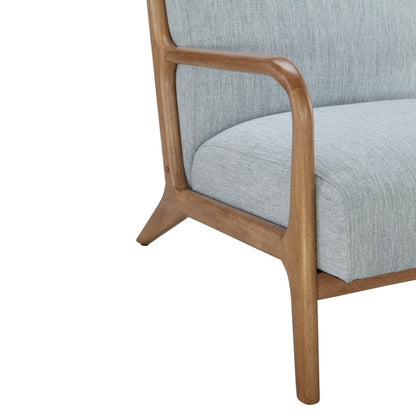 Lounge Chair Mid - Century Style Soft Upholstery Elm Wood - Light Blue