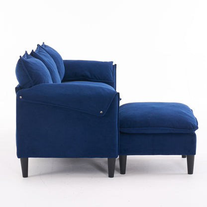 Convertible Combination Sofa, Sofa L Shaped, Sofa With Footstools With Storage Sofa For Living Room, Living Room 3 Seater Combination Sofa - Blue