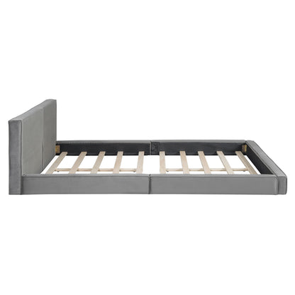 Queen Size Upholstered Platform Bed, Grounded Bed With Solid Frame - Gray