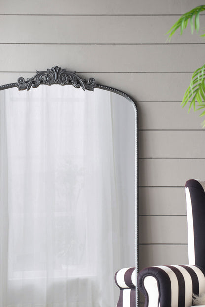 Full Length Mirror, Arched Mirror Hanging Or Leaning Against Wall, Large Mirror For Living Room - Black