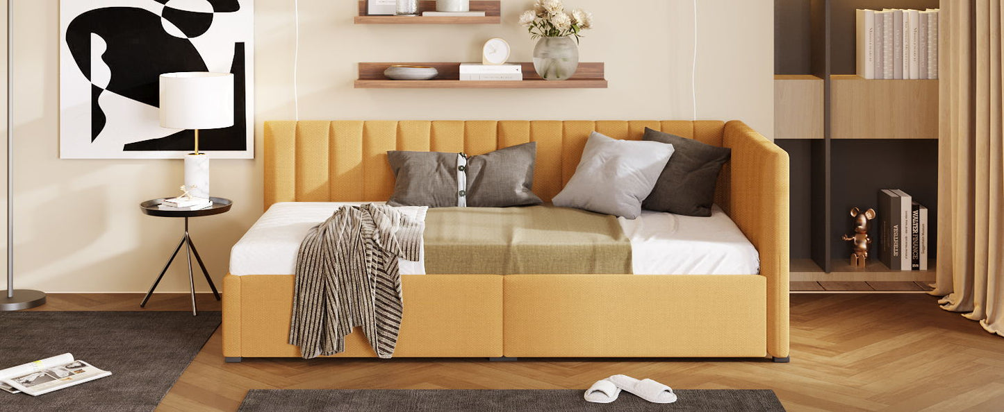 Twin Size Upholstered Daybed With 2 Storage Drawers, Sofa Bed Frame No Box Spring Needed - Yellow