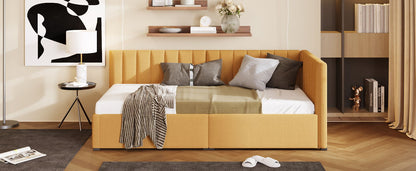 Twin Size Upholstered Daybed With 2 Storage Drawers, Sofa Bed Frame No Box Spring Needed - Yellow