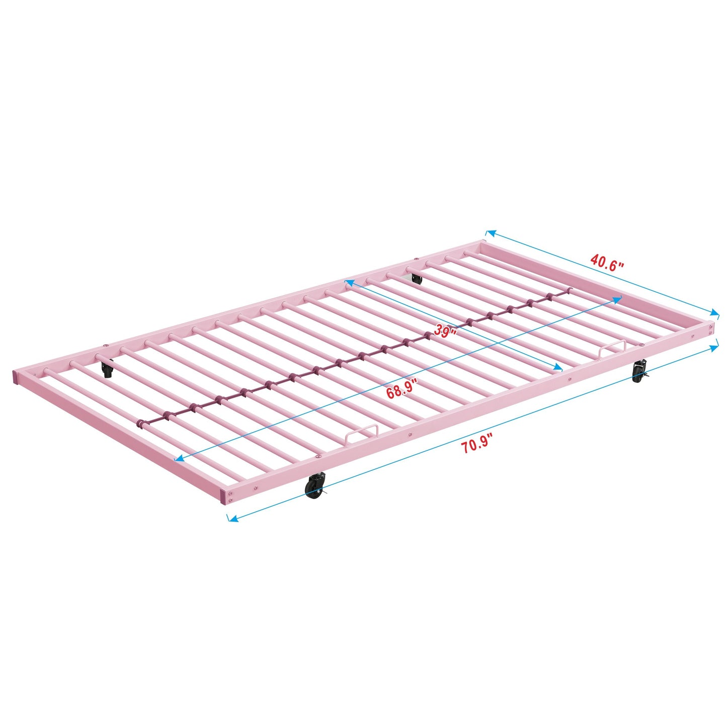 Modern Metal Bunk Bed With Trundle, Durable Steel, Twin Over Twin - Pink