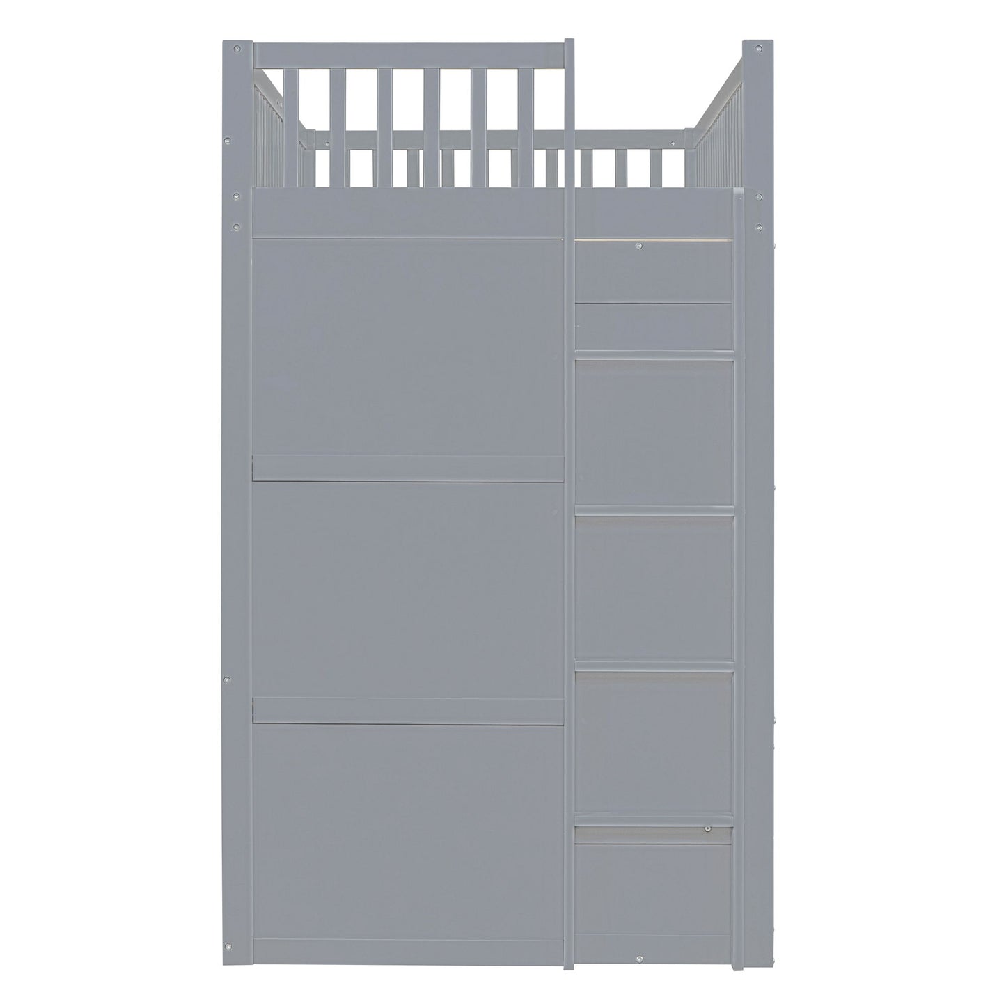 Twin Size House Loft Bed With Ladder And Wardrobe - Gray