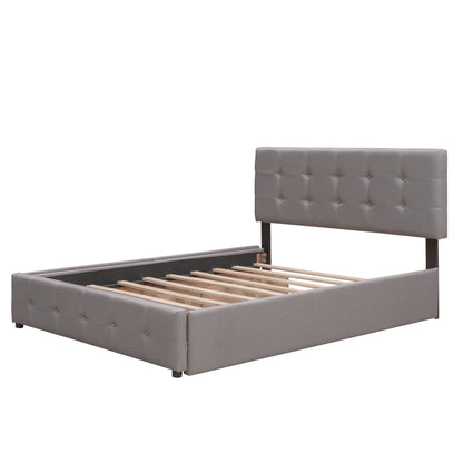 Queen Size Upholstered Platform Bed With 2 Drawers And 1 Twin Long Trundle - Light Gray