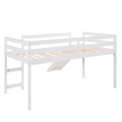 Twin Loft Bed With Slide, Multifunctional Design - White