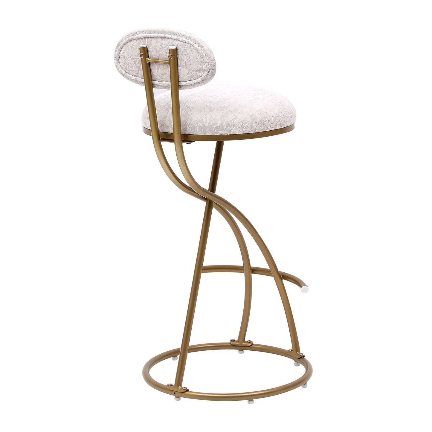 Modern S Shaped Bar Stools (Set of 2) With Backrest Floral Print Upholstered Dining Chairs Counter Height For Kitchen Island - Gold & White Print