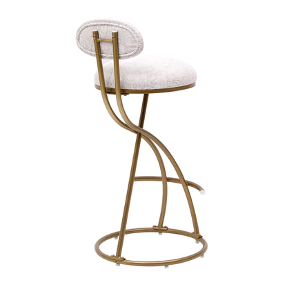 Modern S Shaped Bar Stools (Set of 2) With Backrest Floral Print Upholstered Dining Chairs Counter Height For Kitchen Island - Gold & White Print