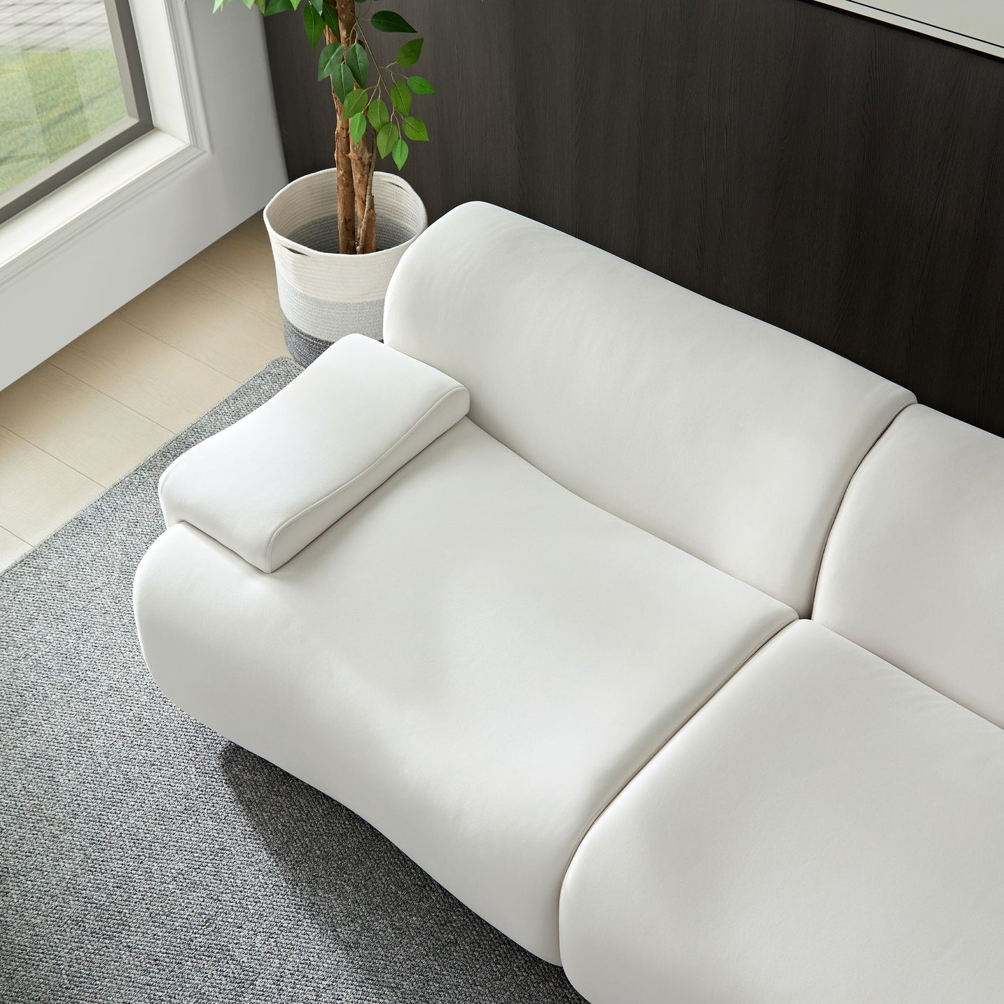 Strong Durable Fabric 4 Seat Sectional Sofa With High Density Sponge And Solid Wood Frame - White