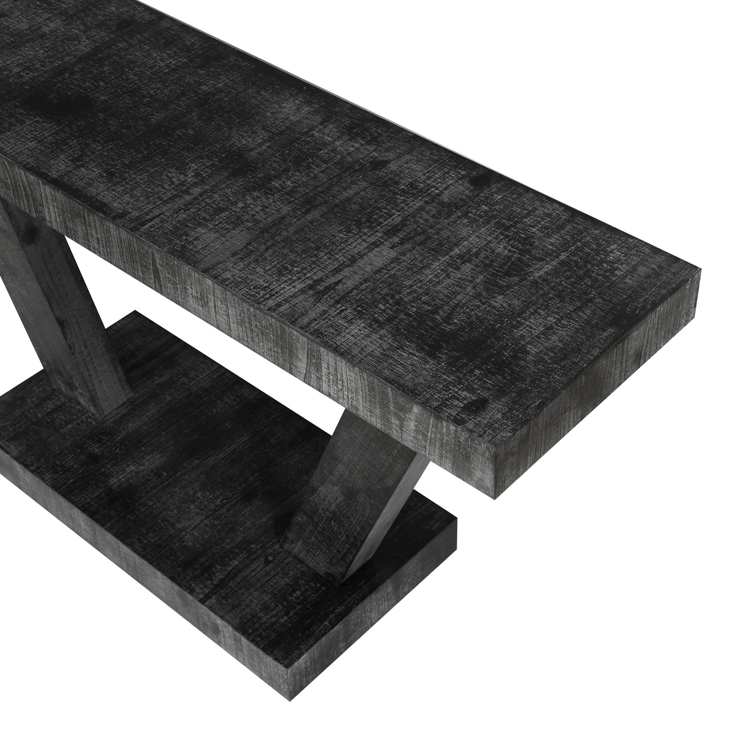 Vintage Distressed Wood Entryway Bench With 2 Tier Storage, Rustic Wide Design - Antique Black