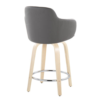 Boyne - Contemporary Fixed Height Counter Stool With Swivel With Round Footrest (Set of 2) - Natural / Gray