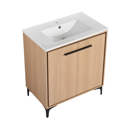 30" Bathroom Vanity Base With Basin And Storage Cabinet - Oak