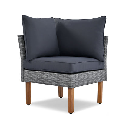 9 Piece Patio Rattan Furniture Set, Outdoor Conversation Set With Acacia Wood Legs And Tabletop, PE Rattan Sectional Sofa Set With Coffee Table, Washable Cushion - Gray