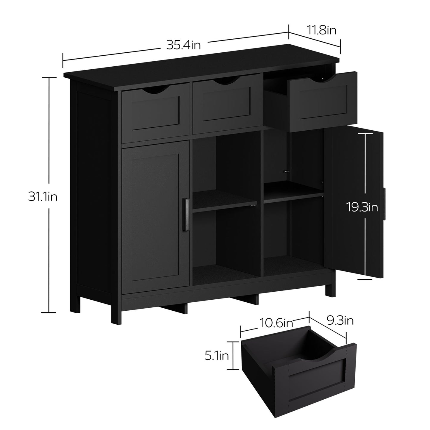 Storage Cabinets, Wooden Floor Cabinet, With Drawers And Shelves Storage Cabinets, Accent Cabinet For Living Room, Bedroom, Bathroom Furniture Home Decor - Black