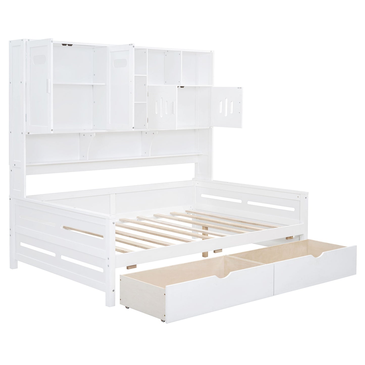 Full Size Daybed With 2 Drawers And All In One Cabinet And Shelf - White