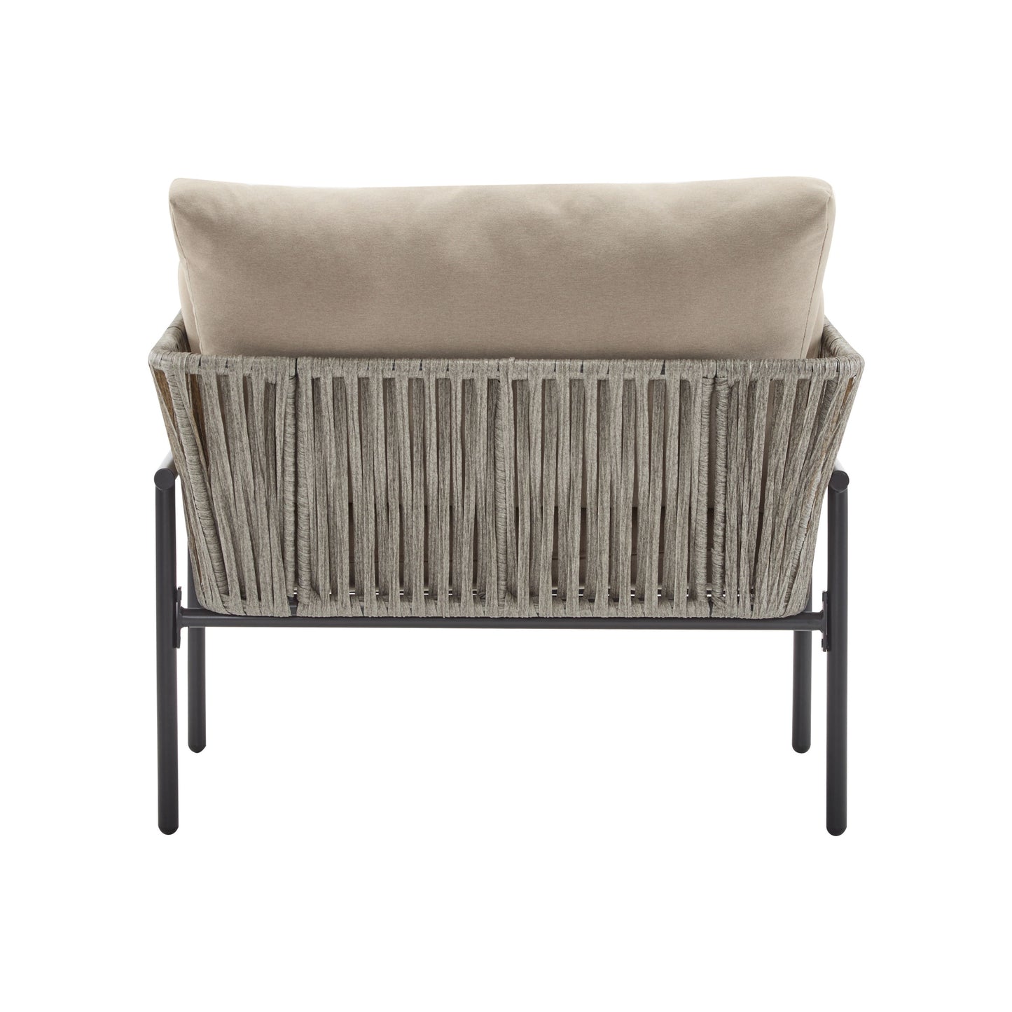 Modern Iron Lounge Chair With Rope Weave And Plush Cushions For Indoor / Outdoor Relaxation - Beige / Gray