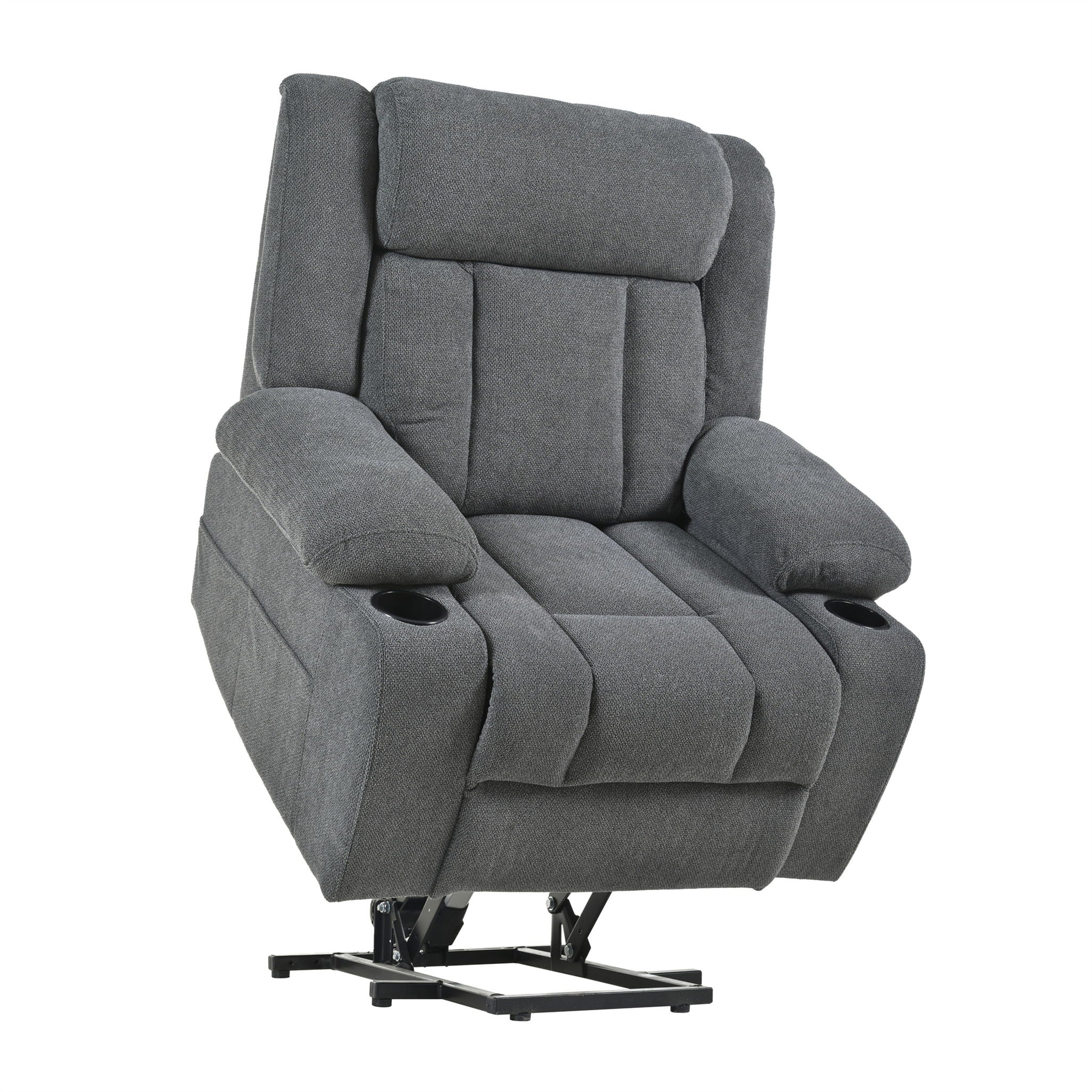 Power Lift Recliner Chair - Fabric Single Sofa With Extended Footrest, Remote Control, Cup Holders, And Side Pockets For Living Room Or Home Theater - Dark Gray