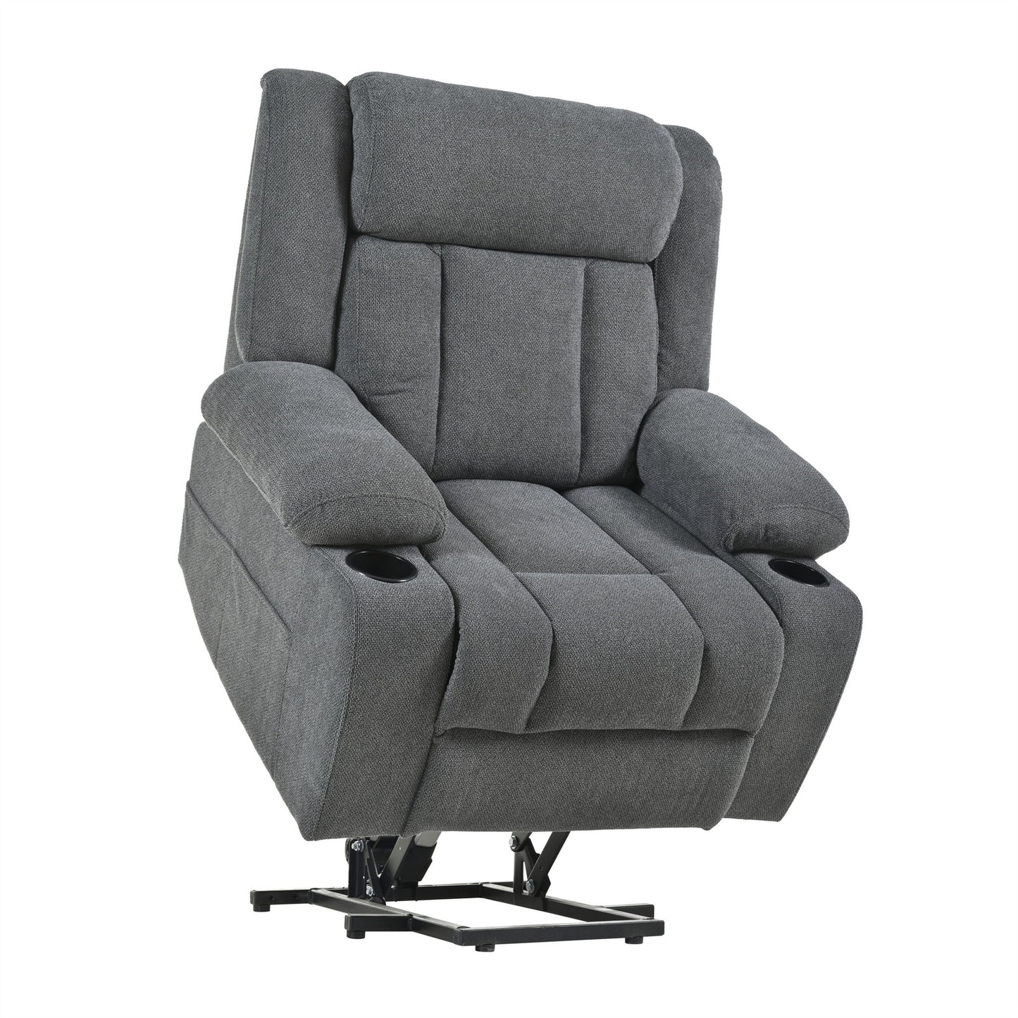 Power Lift Recliner Chair - Fabric Single Sofa With Extended Footrest, Remote Control, Cup Holders, And Side Pockets For Living Room Or Home Theater - Dark Gray