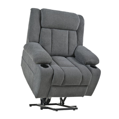 Power Lift Recliner Chair - Fabric Single Sofa With Extended Footrest, Remote Control, Cup Holders, And Side Pockets For Living Room Or Home Theater - Dark Gray