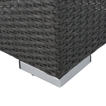 Santa Rosa - Outdoor Lounge Ottoman Rattan Waterproof Fabric - Gray / Silver