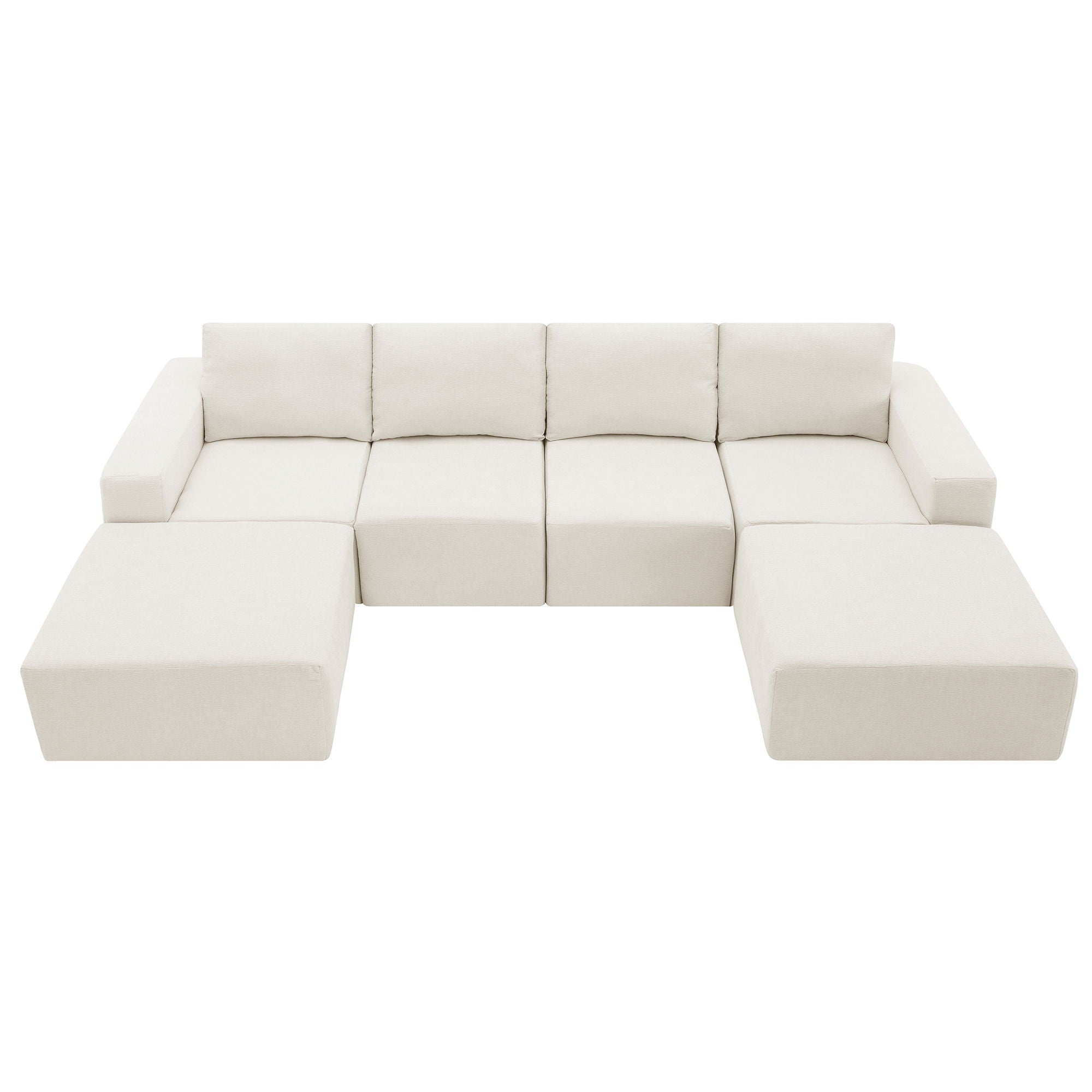 Modular U Shaped Sectional With Ottomans, Luxury Cloud Floor Couch With Deep Seat Fully Compressed Upholstered Sofa - Beige