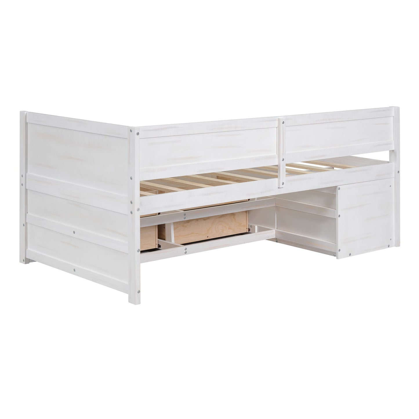 Twin Size Daybed With Drawers And Shelves - White