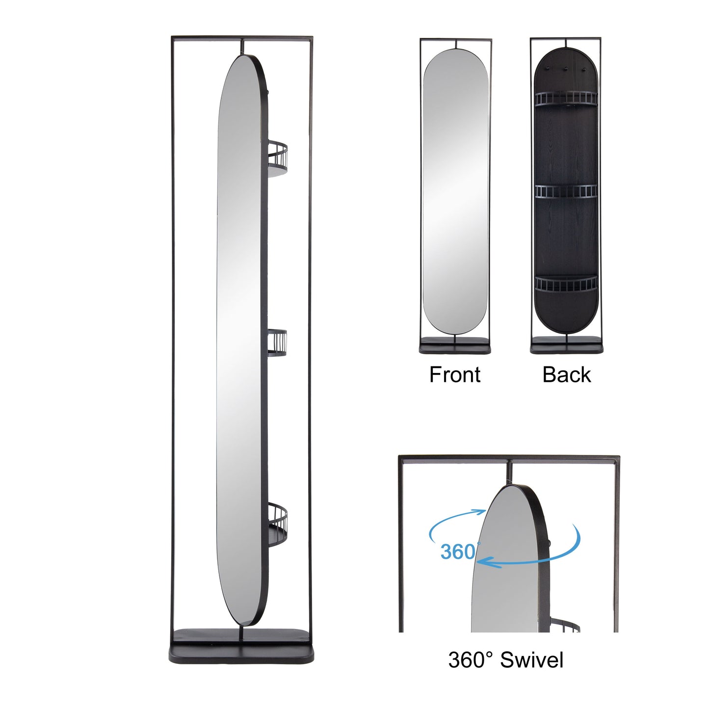 Full Length Standing Mirror, 360ÔøΩÔøΩÔøΩÔøΩÔøΩÔøΩÔøΩÔøΩÔøΩÔøΩÔøΩÔøΩÔøΩÔøΩÔøΩ Swivel Floor Mirror For Bedroom - Black