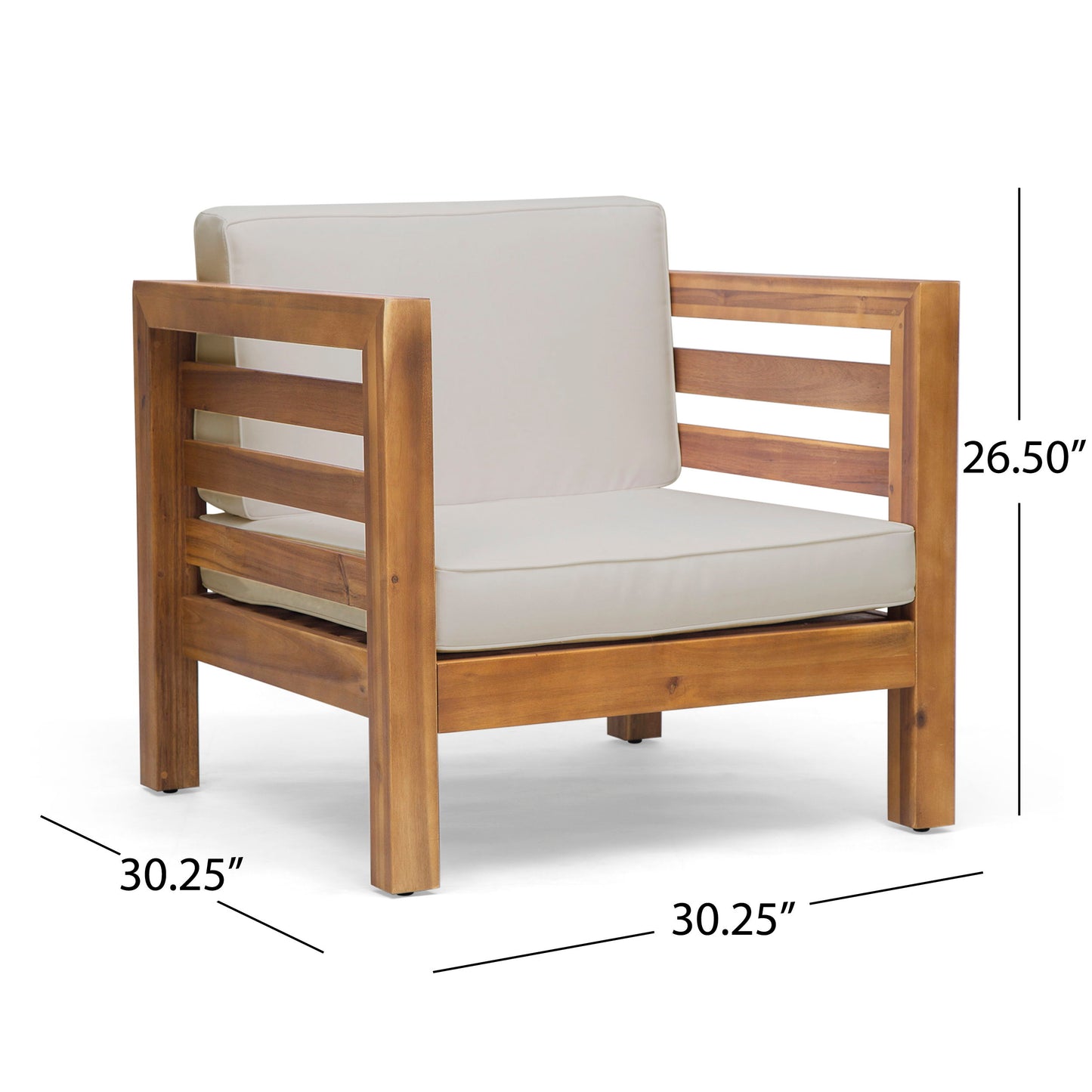 Outdoor Club Chair, Acacia Wood Patio Chair With Fabric Cushion For Backyard, Poolside - Teak / Beige