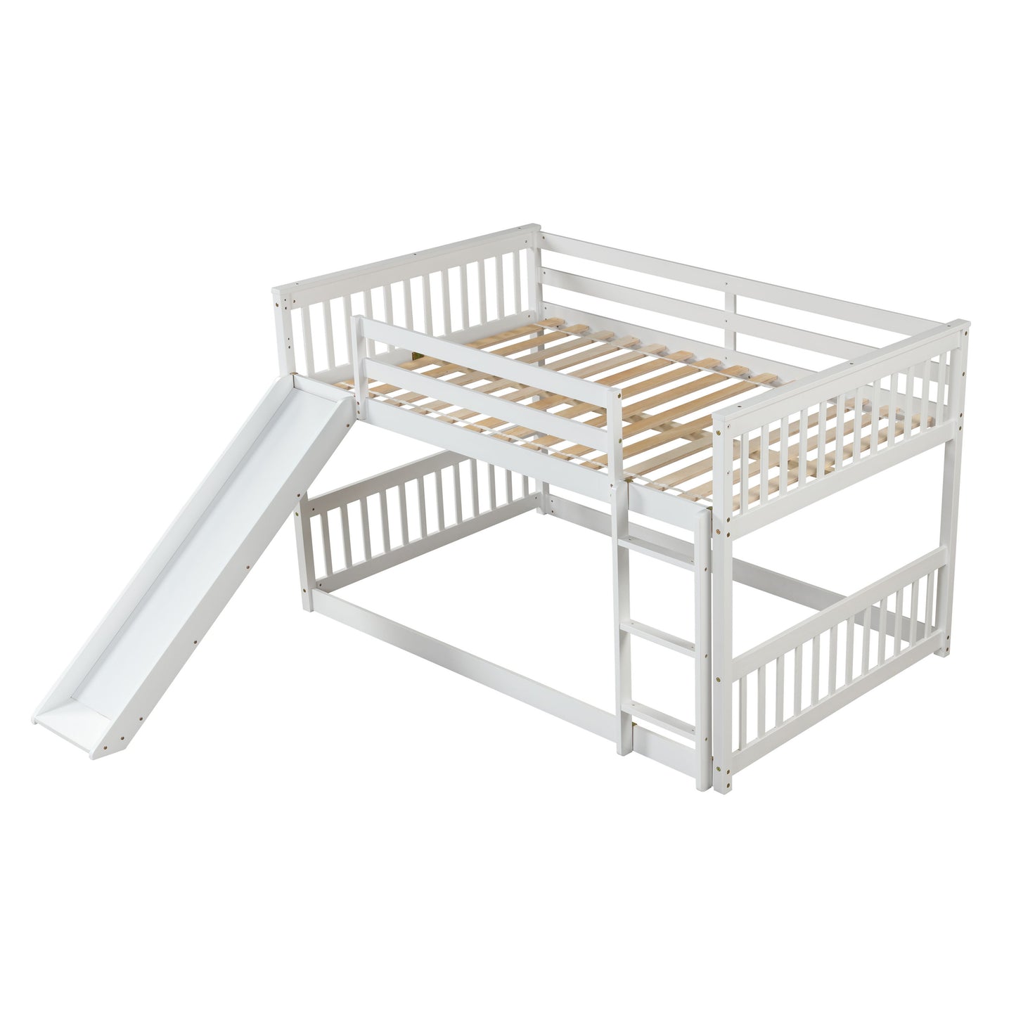Full Over Full Bunk Bed With Slide And Ladder - White