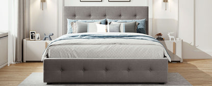 Queen Size Upholstered Platform Bed With 2 Drawers And 1 Twin Long Trundle - Light Gray