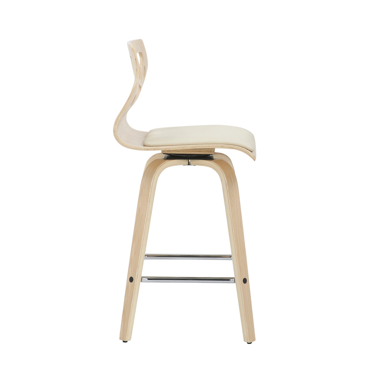 Folia - Mid-Century Modern Counter Stool With Footrest (Set of 2) - Natural / Cream / Chrome