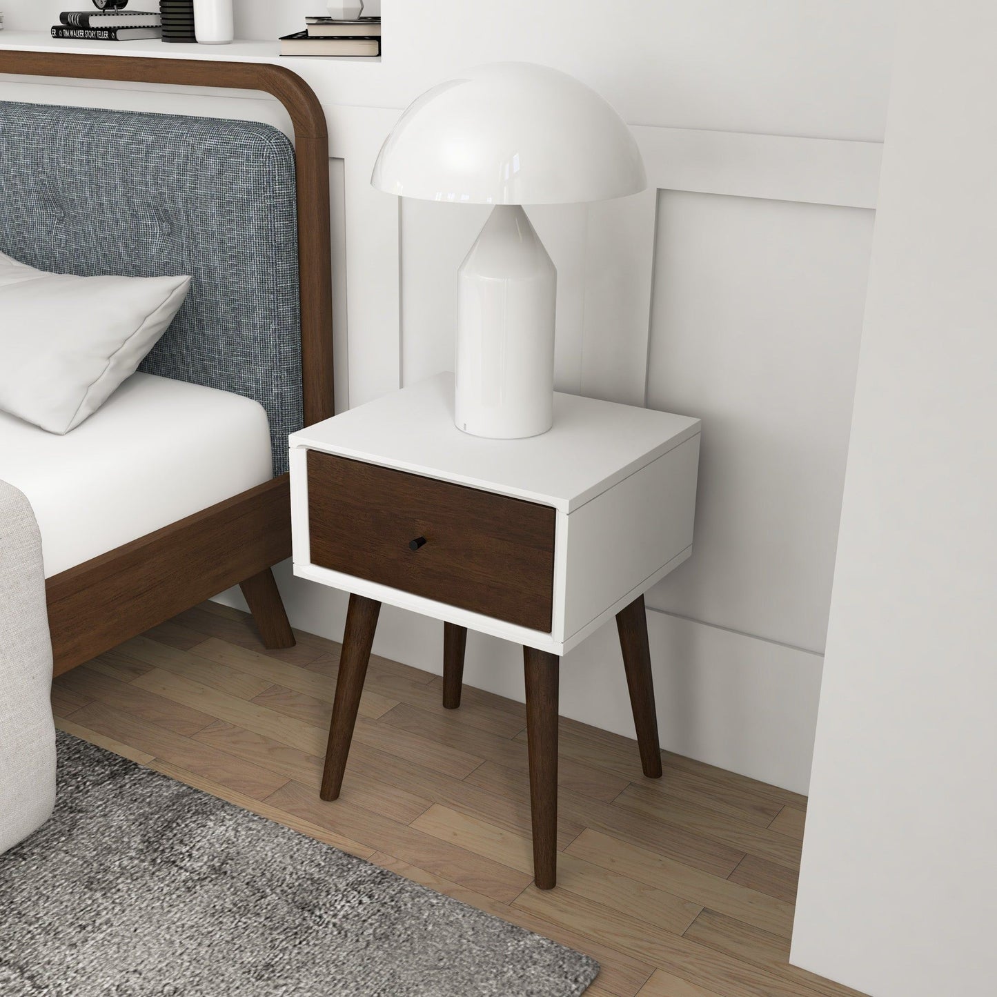 Avery - Night Stand 1 Drawer - Dark Brown / White