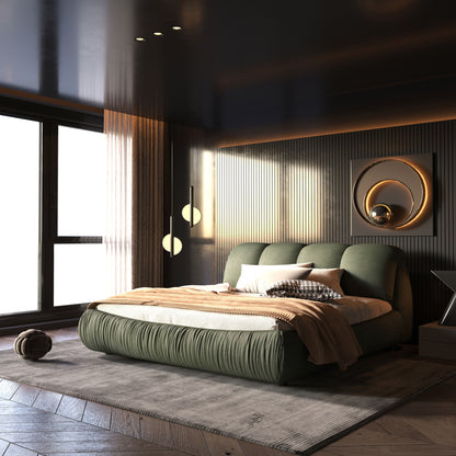 Queen Size Luxury Upholstered Platform Bed With Oversized Padded Backrest And Solid Wood Frame, Suitable For Multiple Heights Of Mattresses - Green