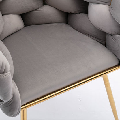 Luxury Modern Simple Leisure Velvet Single Sofa Chair Bedroom Lazy Person Household Dresser Stool Manicure Table Back Chair (Set of 2) - Gray / Gold