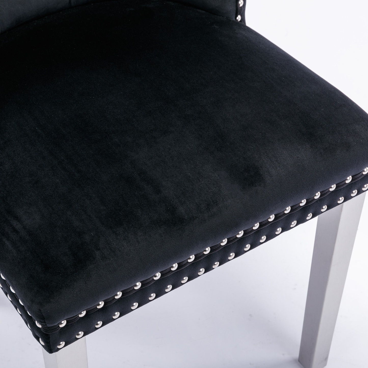 Nikki - Modern, High-End Tufted Solid Wood Contemporary Velvet Upholstered Dining Chair With Chrome Stainless Steel Plating Legs, Nailhead Trim (Set of 2) - Black / Chrome