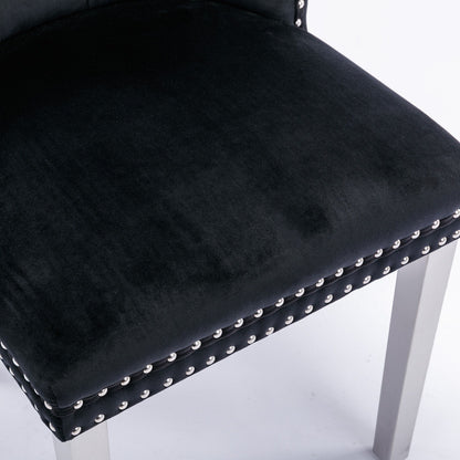 Nikki - Modern, High-End Tufted Solid Wood Contemporary Velvet Upholstered Dining Chair With Chrome Stainless Steel Plating Legs, Nailhead Trim (Set of 2) - Black / Chrome